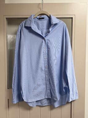 J.McLaughlin Finn Shirt in Blue Banker's Stripe, Size L